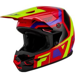 FLY RACING Kinetic Scrap Jugendhelm - Rot/Hi-Vis/Lila/Schwarz
