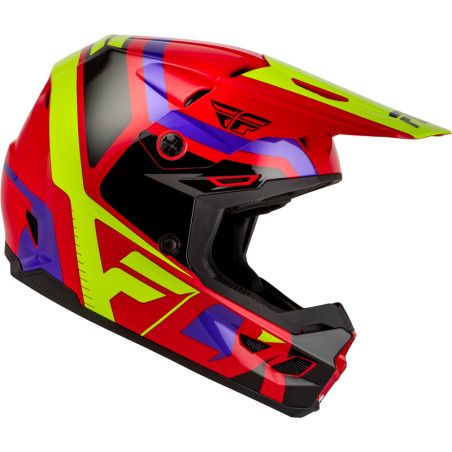 FLY RACING Kinetic Scrap Jugendhelm - Rot/Hi-Vis/Lila/Schwarz