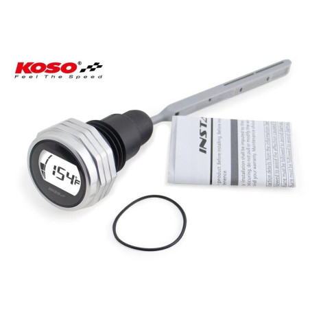 Jauge d'huile KOSO affichage LCD - boîtier argent - BA053011