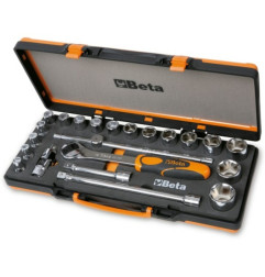Coffret avec plateau thermoformé rigide BETA 1 cliquet avec 17 douilles 6 pans 1/2'' + 5 accessoires