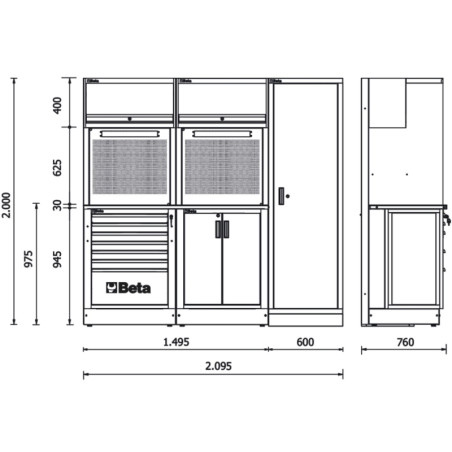 Combinaison d’ameublement d’atelier RSC50 2.0 BETA TOOLS avec 223 outils