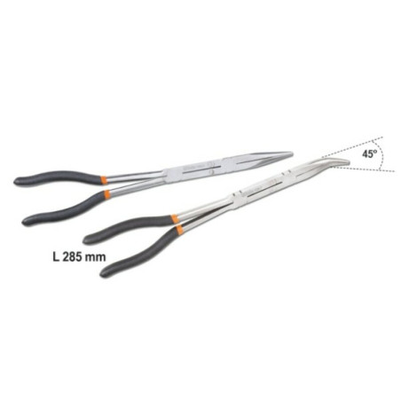 Jeu de 2 pinces extra-longues à becs demi-ronds striées avec double articulation BETA