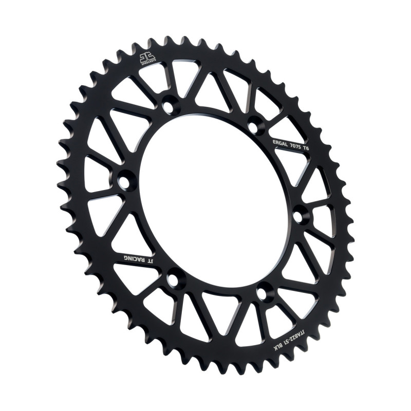 Couronne aluminium JT SPROCKETS 7075 (noire) 52 dents pour HUSQVARNA, GAS GAS, SHERCO, BETA, CAGIVA et RIEJU de 1989 à 2024