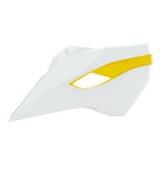 Ouïes de radiateur RACETECH - blanc/jaune pour HUSQVARNA FC, FE, TC, TE 125, 250, 300, 350, 450, 501 de 2014 à 2017