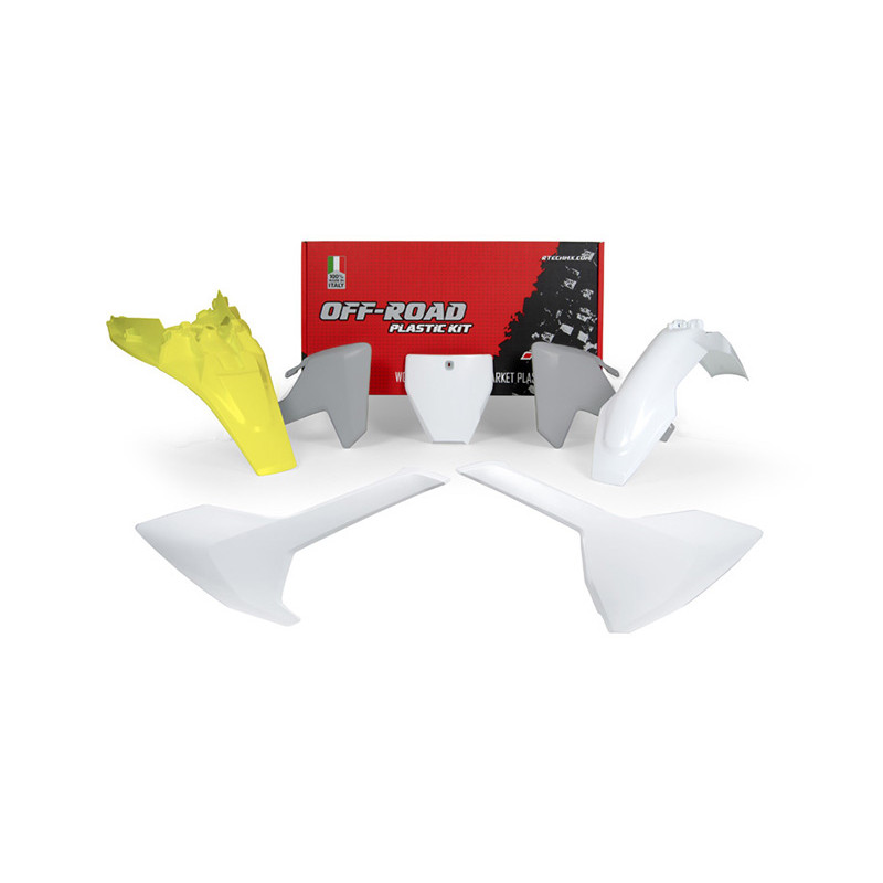 Kit de plásticos RACETECH 5 piezas - blanco/gris/amarillo flúor para HUSQVARNA TC 85 de 2018 a 2024