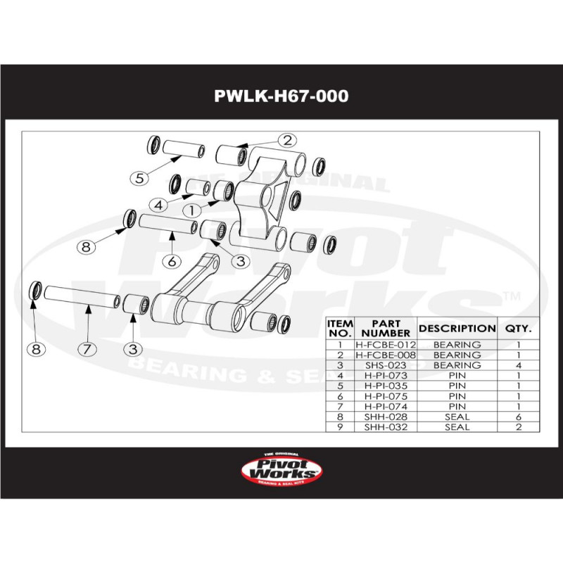 Kit roulements de biellettes de suspension PIVOT WORKS pour HONDA CRF 150 de 2007 à 2019