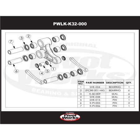 Kit de rodamientos de bieletas PIVOT WORKS para KAWASAKI KX 125, KX 250 1993
