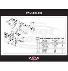 Kit roulements de biellettes de suspension PIVOT WORKS pour SUZUKI RM 125, RM 250 de 1996 à 1997