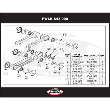 Kit de rodamientos de bieletas PIVOT WORKS para SUZUKI RMX 250 de 1989 a 1990