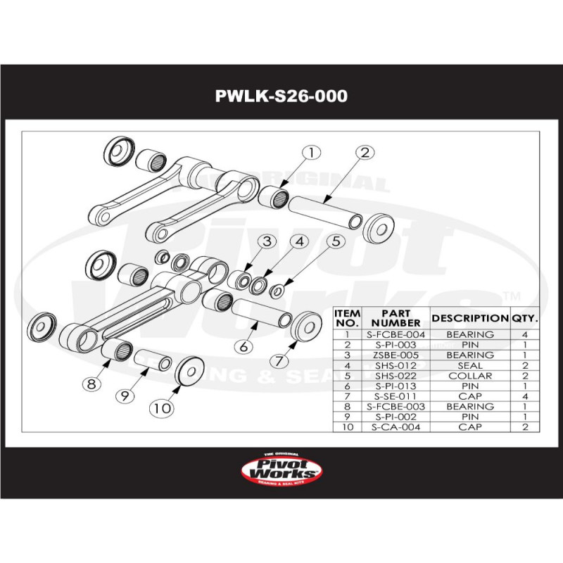 Kit roulements de biellettes de suspension PIVOT WORKS pour SUZUKI RM 125 1991 Kit roulements de biellettes de suspension PIVOT WORKS pour SUZUKI RM 125 1991