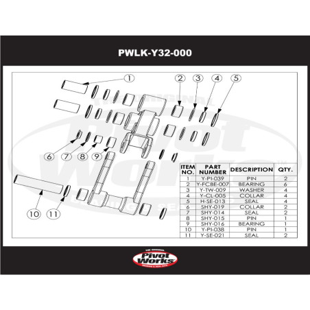 Kit roulements de biellettes de suspension PIVOT WORKS pour YAMAHA YZF 250 2007