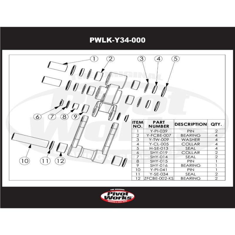 Kit roulements de biellettes de suspension PIVOT WORKS pour YAMAHA YZF 250 2008 Kit roulements de biellettes de suspension PIVOT WORKS pour YAMAHA YZF 250 2008