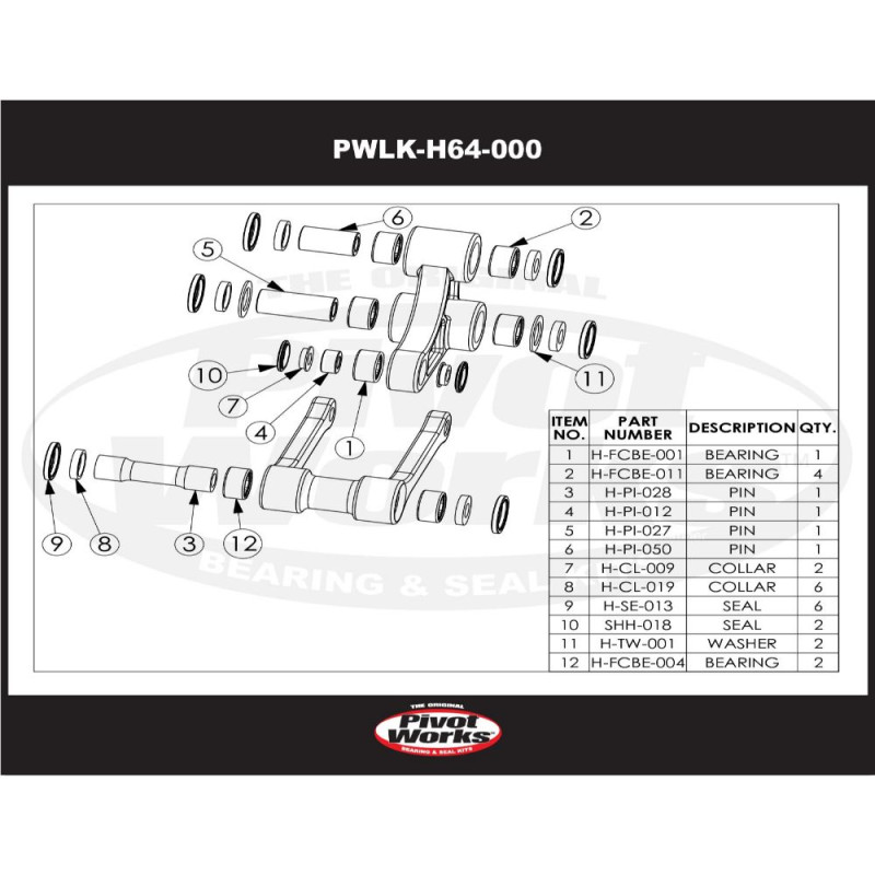 Kit de rodamientos de bieletas PIVOT WORKS para HONDA CRF 250 de 2004 a 2005 Kit de rodamientos de bieletas PIVOT WORKS para HONDA CRF 250 de 2004 a 2005