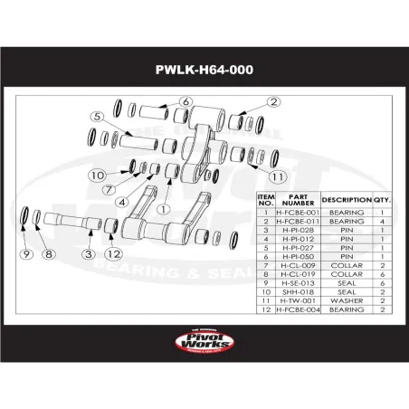 Kit roulements de biellettes de suspension PIVOT WORKS pour HONDA CRF 250 de 2004 à 2005
