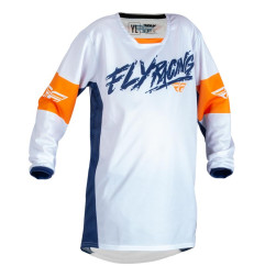 FLY RACING Kinetic Khaos Kinder-Jersey - Weiß/Marineblau/Orange