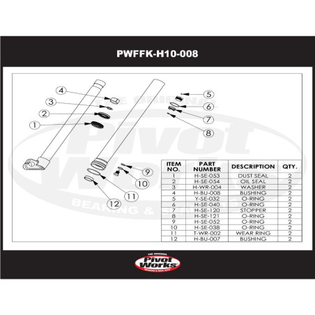 Kit réfection de fourche (joints et bagues) PIVOT WORKS pour HONDA CR 85 de 2003 à 2007