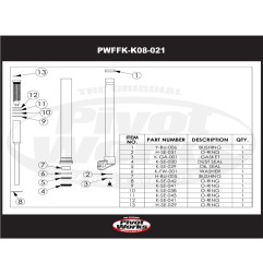 Kit réfection de fourche (joints et bagues) PIVOT WORKS pour KAWASAKI KLXR 450, KXF 450 de 2006 à 2009
