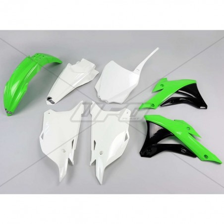 Kit plastiques UFO pour KAWASAKI KX 85 de 2014, 2015, 2016, 2017, 2018, 2019, 2020 et 2021 vert, blanc, noir