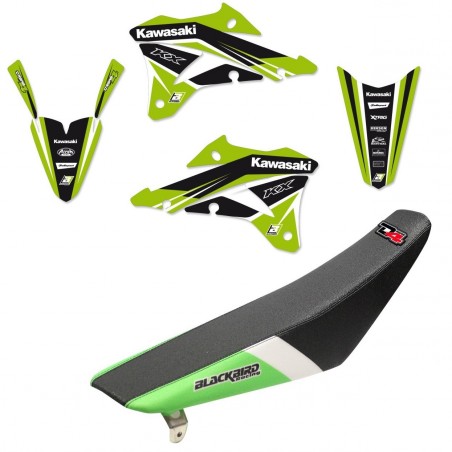 Kits décos BLACKBIRD GRAPHIC avec house de siege pour KAWASAKI KX 85 de 2014, 2015, 2016, 2017, 2018, 2019, 2021