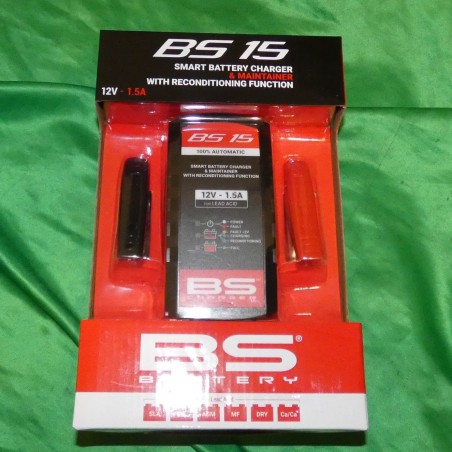 Cargador de batería inteligente BS BATTERY 1,5 amperios 12V para moto, motocross, enduro, trial, quad