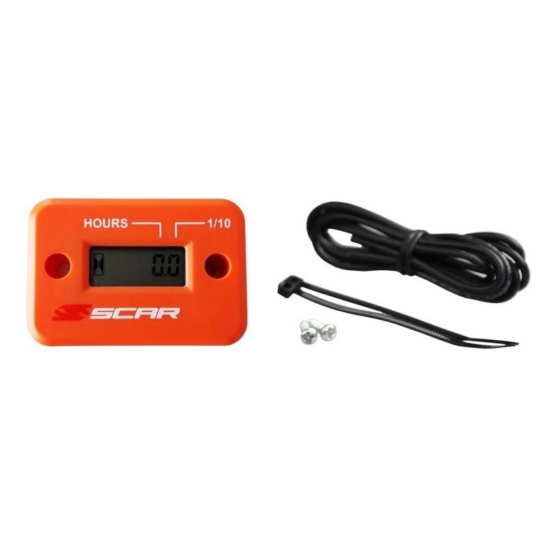 SCAR wired hourmeter with orange Velcro for BETA RR 250, HONDA CAMINO, MBS 50 from 1976 to 2024 SCAR wired hourmeter with orange Velcro for BETA RR 250, HONDA CAMINO, MBS 50 from 1976 to 2024