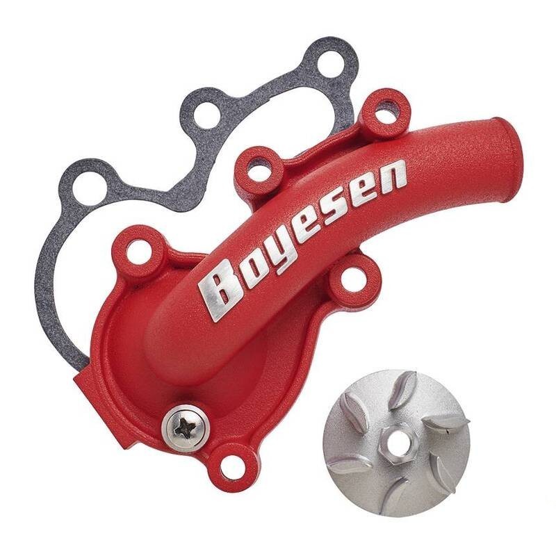 Carter de pompe a eau + turbine rouge BOYESEN pour GAS GAS ECF, HUSQVARNA FC, KTM EXCF 250, 350 de 2014 à 2023 Carter de pompe a eau + turbine rouge BOYESEN pour GAS GAS ECF, HUSQVARNA FC, KTM EXCF 250, 350 de 2014 à 2023