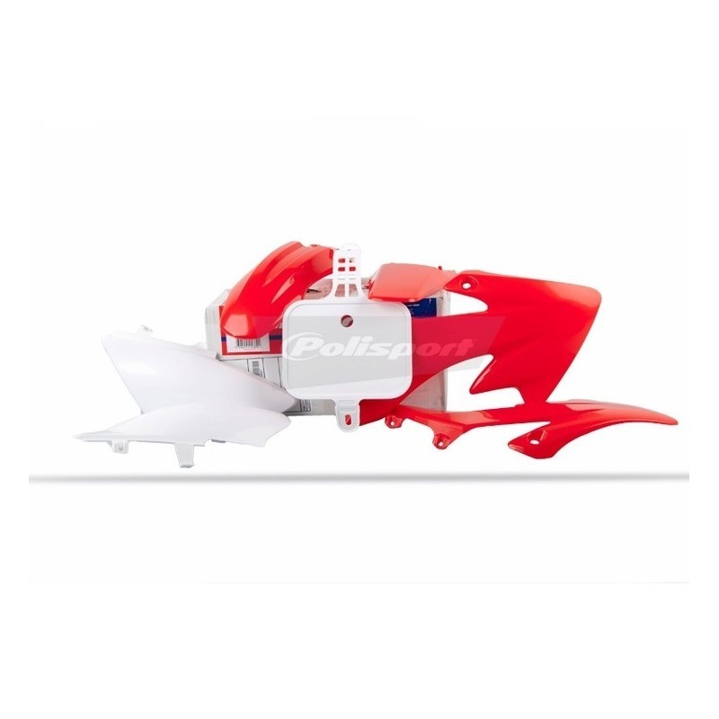 Red and white POLISPORT plastic fairing kit for HONDA CRF 50 from 2004 to 2026