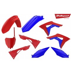 Red and blue POLISPORT plastic fairing kit for HONDA CRF 250, 450 from 2017 to 2021