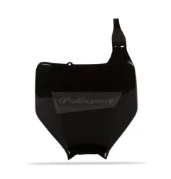 Schwarze POLISPORT-Frontnummernschildhalterung für KAWASAKI KX, KXF, SUZUKI RMZ 125, 250, 450 der Baujahre 2003 bis 2008