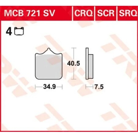 TRW SV Series Sintered Brake Pads for Motocross HUSQVARNA, SHERCO 2005 to 2017