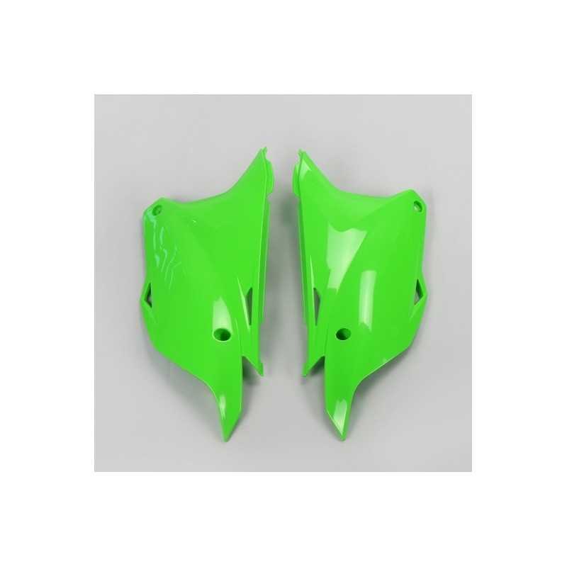 UFO -Seitennummernschilder in Schwarz/Weiß/Grün für die KAWASAKI KX 85, Baujahre 2014 bis 2026