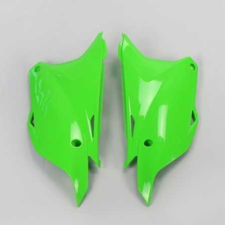 UFO -Seitennummernschilder in Schwarz/Weiß/Grün für die KAWASAKI KX 85 der Modelljahre 2014 bis 2026