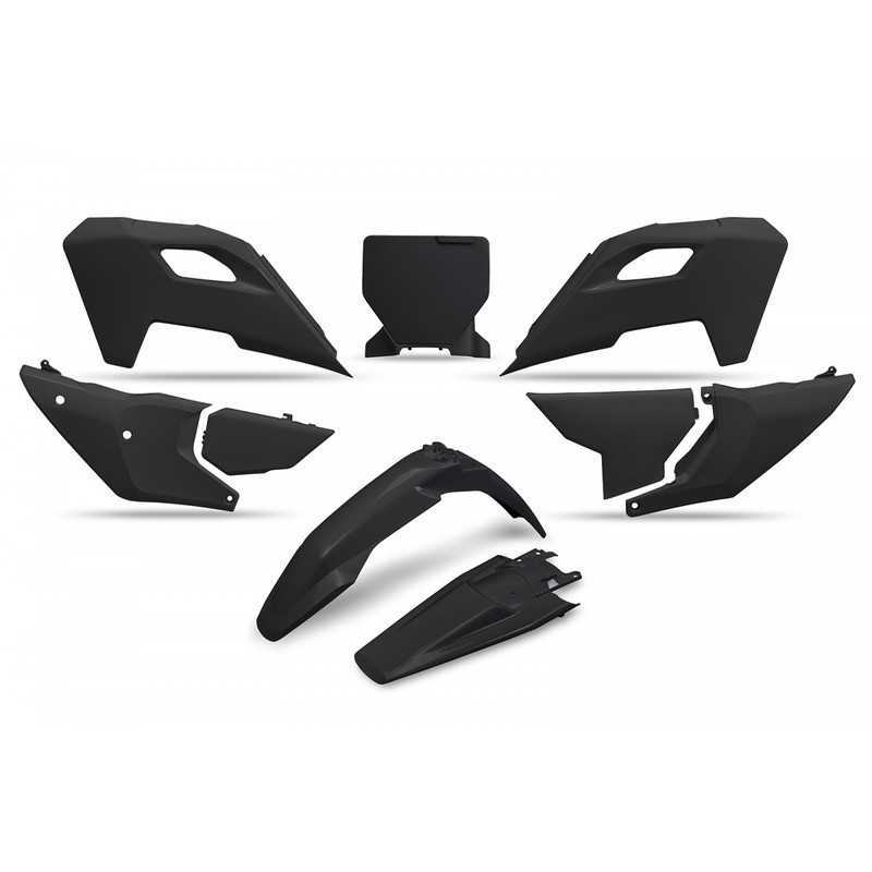 Kompletter Kunststoffsatz „ UFO “ in Schwarz/Original/Weiß für HUSQVARNA TC, FC, TX, FX 125, 250, 300, 350, 450 der Modelljahre 