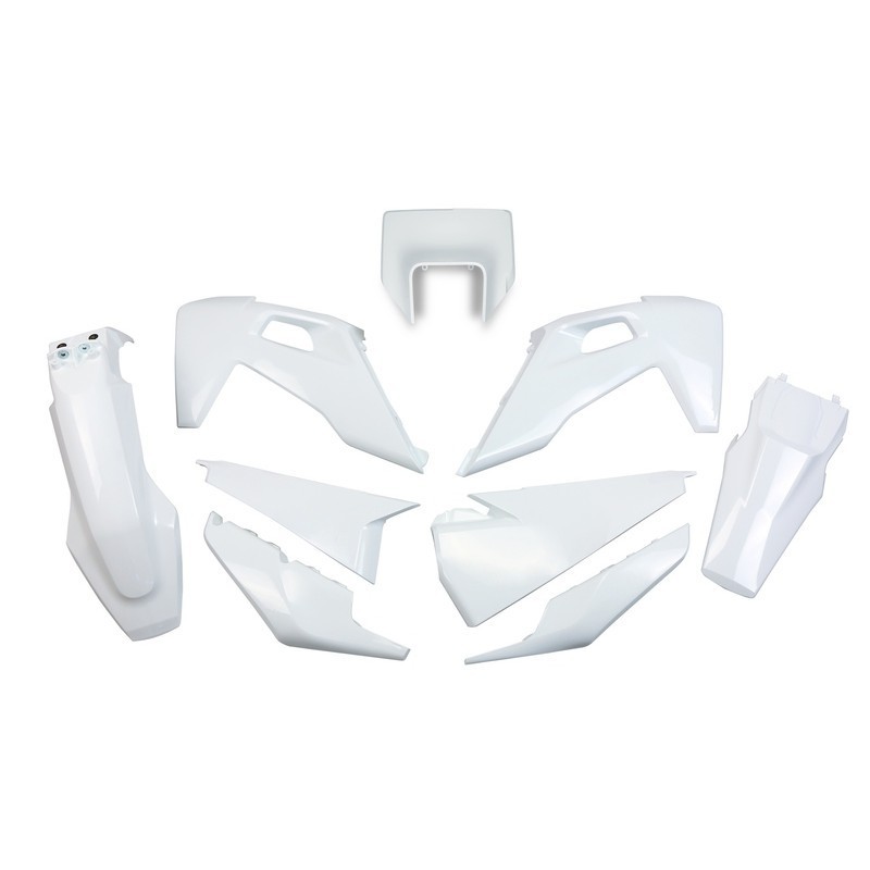 Complete UFO white plastic kit for HUSQVARNA TE, FE 150, 250, 300, 350, 450, 501 from 2020 to 2023 Complete UFO white plastic kit for HUSQVARNA TE, FE 150, 250, 300, 350, 450, 501 from 2020 to 2023