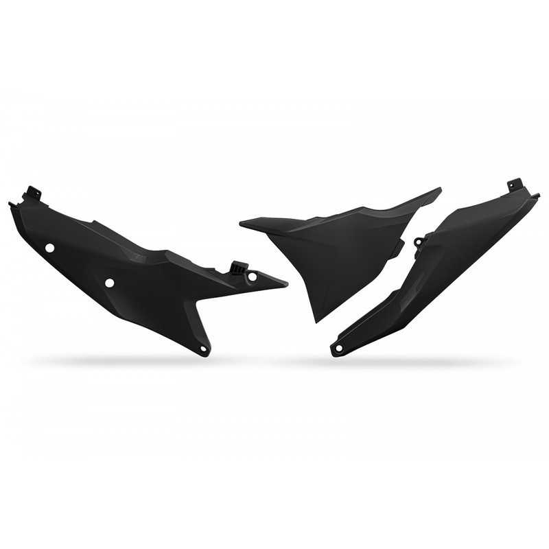 UFO-Seitennummernschilder in Schwarz/Weiß für KTM SX, SXF, EXC, EXCF 125, 150, 250, 300, 350, 450, 500 der Modelljahre 2023 bis