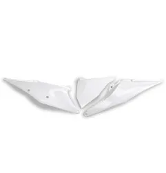 Weiße Seitenkennzeichenschilder „ UFO “ für KTM SX, SXF, SMR, XC, XCF, EXC, EXCF 125, 150, 250, 300, 350, 450, 500 von 2018 bis 