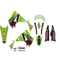 Grafik-Set mit Sitzbankbezug „Replica Team Kawasaki H&F 2022“ BLACKBIRD RACING für KAWASAKI KX 125, KX 250 von 2003 bis 2008 –