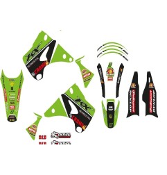 Graphics kit with seat cover Replica Team Kawasaki H&F 2022 BLACKBIRD RACING for KAWASAKI KX 125, KX 250 from 2003 to 2008