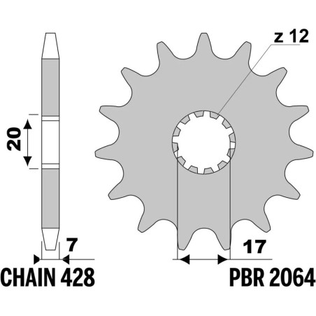 PBR steel front sprocket 428 pitch for SHERCO SE 50, APRILIA RX 50, BETA RRT 50 and RIEJU SMX 50 1986-2026