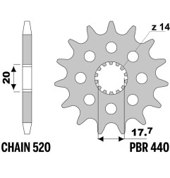 PBR Ritzel Stahl Teilung 520 für YAMAHA DT 200, WR 125, WR 200, YZ 125 und GAS GAS EC 125, MC 125, SM 125 1987-2015