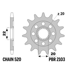 Piñón de acero PBR paso 520 para YAMAHA WRF 250, YZF 250, FANTIC XE 125, XX 125, GAS GAS ECF 250, ECF 300 y RIEJU MARATHON 250