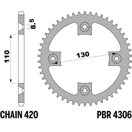 Couronne alu PBR pas 420 pour HONDA CRF 150 de 2007 à 2027