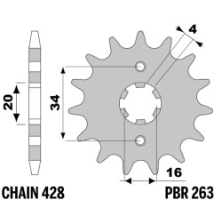 Pignon acier PBR pas 428 pour YAMAHA TTR 125, BETA EVO 80 2T SENIOR, RIEJU TANGO 125 et SHERCO SE 125 CITYCORP de 1982 à 2023