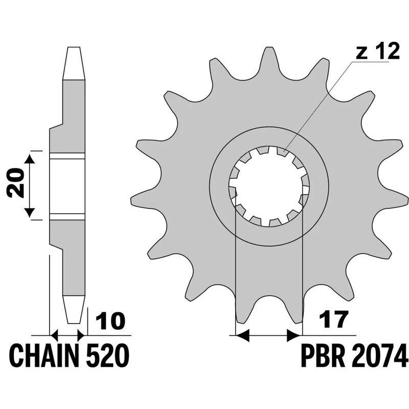 Pignon acier PBR pas 520 pour HUSQVARNA CR 125, WR 125 de 1980 à 2014