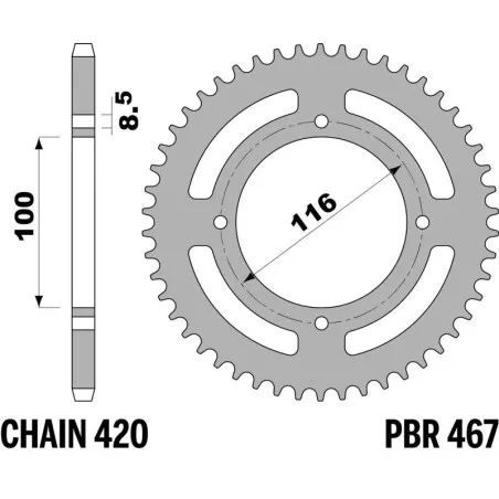 PBR aluminium rear sprocket 50T, 420 pitch