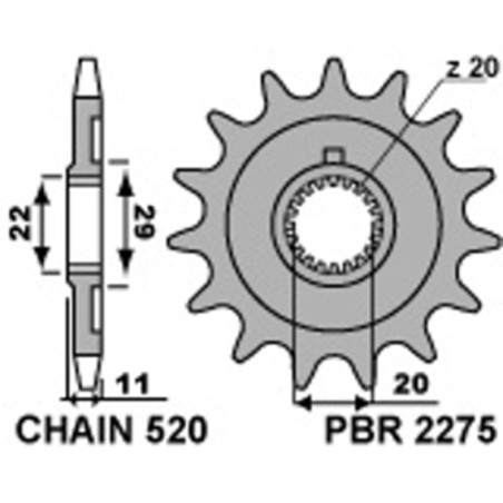 Pignon acier PBR pas 520 pour SHERCO SE 125, SEF 250, SEF 300, SER 250, SER 300 de 2012 à 2025