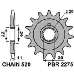 Pignon acier PBR pas 520 pour SHERCO SE 125, SEF 250, SEF 300, SER 250, SER 300 de 2012 à 2025