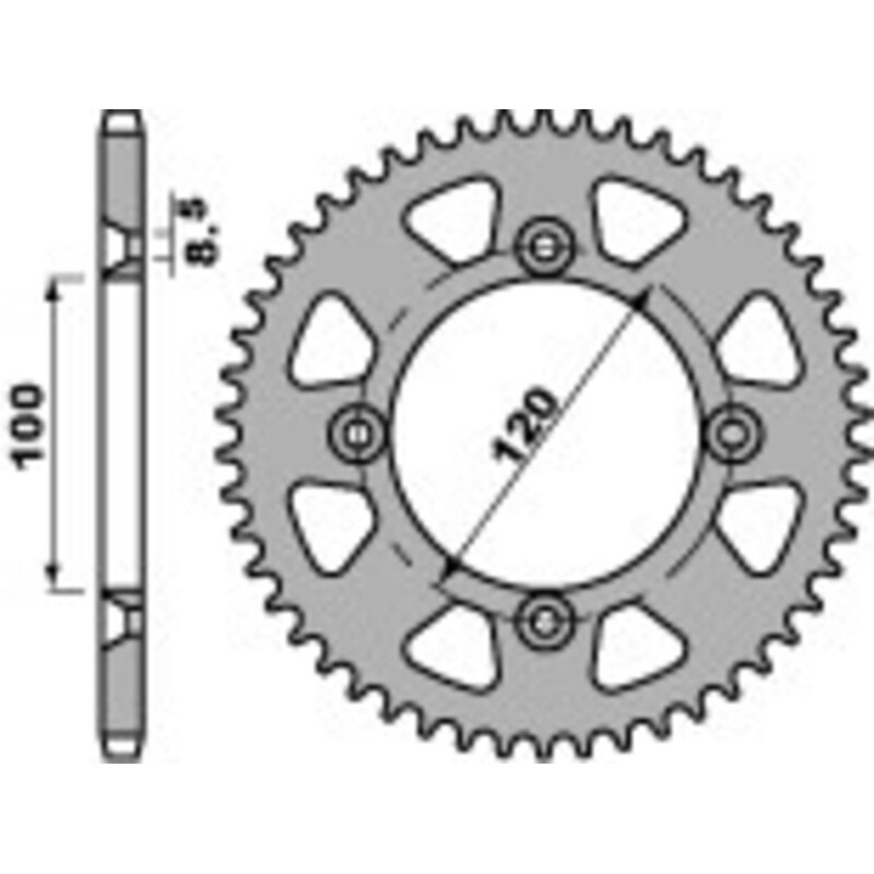 Couronne alu PBR pas 428 pour YAMAHA YZ 80, YZ 85 et SUZUKI RM 85 de 1993 à 2027
