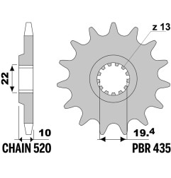 PBR Ritzel Stahl Teilung 520 für SUZUKI DR-Z 400 S, DR-Z 400 SM, DRZ 400, RMX 250, BETA JONATHAN 350 und KAWASAKI KLX 400
