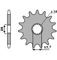 Piñón de acero PBR paso 428 para YAMAHA DT 125, DT 125 RE, TDR 125, TZR 125, YZ 85 y MZ SM 125 de 1988 a 2027